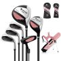 Set of 5 golf clubs with bags, assorted colors