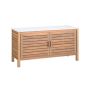 Acacia wood outdoor storage unit with faux marble table top, 2 doors