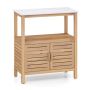 Acacia wood garden table with shelf and cabinets, 120×60 cm
