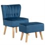 Velvet Chair and Pouf Set, Blue, Padded Back