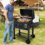 Charcoal barbecue, 2 foldable side shelves, Black, 132 × 106 × 57 cm