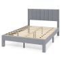 Upholstered platform bed frame, double, 200x140 cm, with velvet headboard, grey