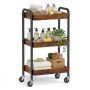 SONGMICS LRC081KD01 Serving Cart, 3 Shelves, Brown, 41.3 × 73 × 27.5 cm