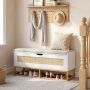 Shoe bench, with storage compartment, White/gold, 100 × 44 × 35 cm