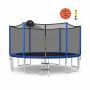 Trampoline with safety net and basketball hoop