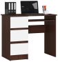 Desk NORE A-6 LEFT, white/dark brown