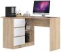 Corner desk NORE B16, left, white/oak