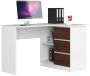 Corner desk NORE B16, right, white/dark brown