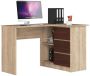 Corner desk NORE B16, right DRAWERS, dark brown/oak color