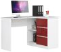 Corner desk NORE B16, right, white/red