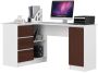 Corner desk NORE B20, left, white/dark brown