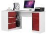 Corner desk NORE B20, left, white/red