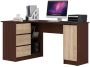 Corner desk NORE B20, left, dark brown/oak