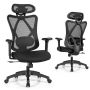 Office chair, Ergonomic, with headrest, Black, 70 × 70 × 114–123.5 cm