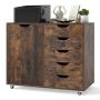 Office chest of drawers, With 5 drawers and doors, Brown, 78 × 65 × 40 cm