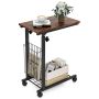 C-shaped table with storage basket, rustic brown