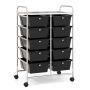 Storage Cart, 10 Drawers, Black, 66.04 × 86.36 × 36.83 cm