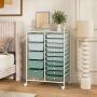 Storage Cart, 15 Drawers, Green, 25 × 14.5 × 34.5 inches