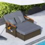 Multifunctional rattan outdoor furniture set, two-seater sofa with table, gray