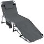 Sun lounger with face and arm openings, adjustable, gray