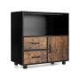 File cabinet, 2 drawers and open shelf, Brown/black, 80 × 80.5 × 40 cm