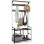 Clothes rack, 3 in 1, 9 hooks, Brown/black, 83.82 × 180.34 × 30.48 cm