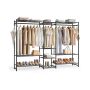 SONGMICS clothes rack, 7 shelves, 2 rails, 4 hooks, Black, 30 × 157.1 × 206.4 cm