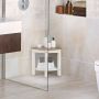 Shower bench, corner, with shelf, White/brown, 33.02 × 43.18 × 33.02 cm
