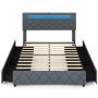 Double bed, 4 drawers, Grey, 207.5 × 101–114.5 × 146 cm