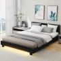 Double bed frame, with LED lighting, black, 210 × 65 × 145 cm