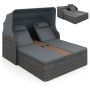 Double outdoor chaise longue, 2 backrests, 5 positions, Brown, 203 × 159 × 141 cm