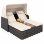 Double outdoor chaise longue, 2 backrests, 5 positions, Sand/grey, 203 × 159 × 141 cm