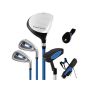 Set of golf clubs with bags, various colors