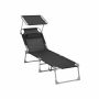 Lounger with headrest and foldable face shade, black