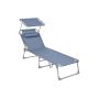 Folding sun lounger with sun protection, blue