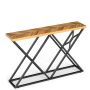Geometric metal console table 140×40 cm, natural wood grain