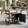 Grill trolley, with cabinet and 3 shelves, Brown/silver, 116 × 87 × 50 cm