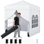 Pop-up tent with carbon steel frame, 4 side walls, wheeled basket, white