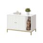Feandrea Cat Litter Box Cabinet, With Scratching Mat, White/Gold, 90 × 48 × 61.5 cm