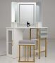 Corner vanity table, corner, with triple mirror and stool, White, 108 × 143 × 50 cm