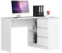 Nurgaga kirjutuslaud AKORD B16 CLP, parempoolne, 3 sahtlit, valge, 124 × 77 × 85 cm
