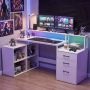 Corner desk, L-shaped, With charging station, White, 166 × 92 × 90 cm