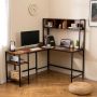 Corner desk, L-shaped, with shelves, Brown, 150 × 120 × 148 cm