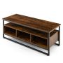 Coffee table, 3 storage compartments and open shelf, Brown, 110.49 × 45.72 × 43.18 cm