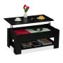 Diivanilaud Relaxdays 10049654_46, avatava lauaplaadi ja riiuliga, Must, 98 × 42 × 50 cm