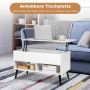 Coffee table, With storage compartment and 2 shelves, White, 80 × 40 × 44.5–58.5 cm