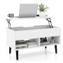 Coffee table, With hidden compartment and 2 shelves, White, 80 × 40 × 44–58 cm
