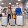 Hard-shell suitcase set, 3 pcs., with TSA lock, aluminum telescopic handle, silver