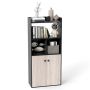 Bookshelf, 3-tier, double-door cabinet, black, 60 × 140 × 30 cm