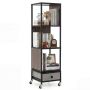 Bookshelf, 4 shelves with drawer, Grey, 30 × 111 × 30 cm
